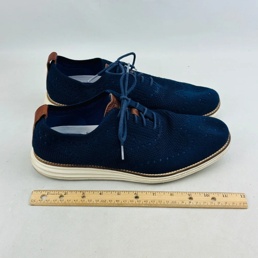 Cole Haan‎ Original Grand OS Wingtip Oxford Mens 10 Navy Blue Knit Upper Lace Up